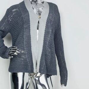 Sarah Pacini Open Knit Heavyweight One Button Cardigan Sweater Sz M Women